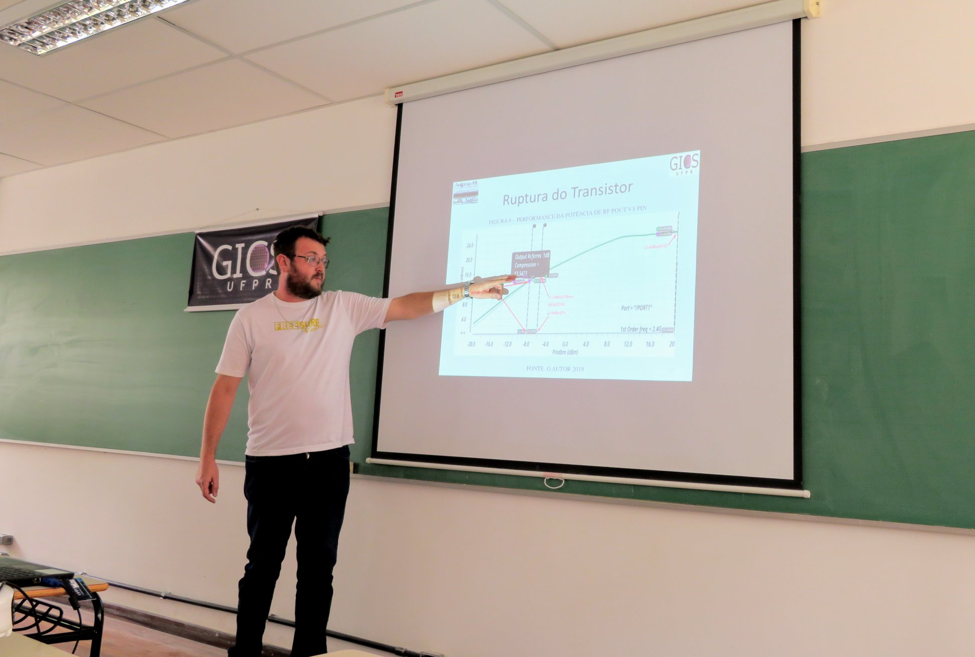 João Paulo Perbiche apresentou o trabalho "Técnica de polarização de corpo em um amplificador de potência".