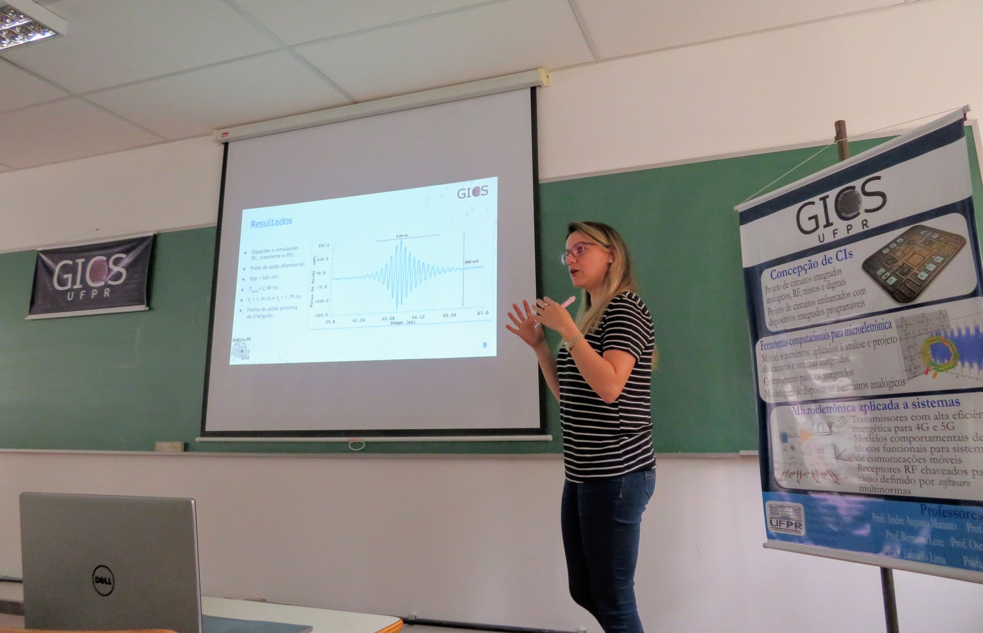 Polyana Lacerda apresentou o trabalho "Projeto de um gerador de pulsos para transmissor de rádio por impulso de banda ultra larga (IR-UWB)".