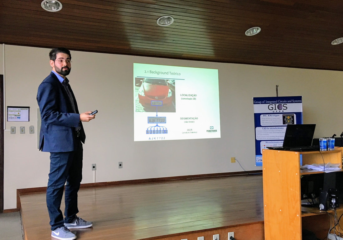 Felipe Gabriel Gonçalves Camargo (Pumatronix) apresentou a palestra "FPGAs ao resgate: Melhorando a performance e o consumo de sistemas embarcados com SoCs lógicos programáveis".