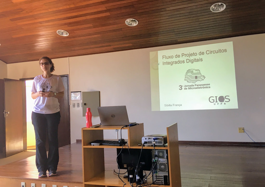 Profa. Sibilla Batista da Luz França apresentou o ateliê "Fluxo de projeto de circuitos integrados digitais".