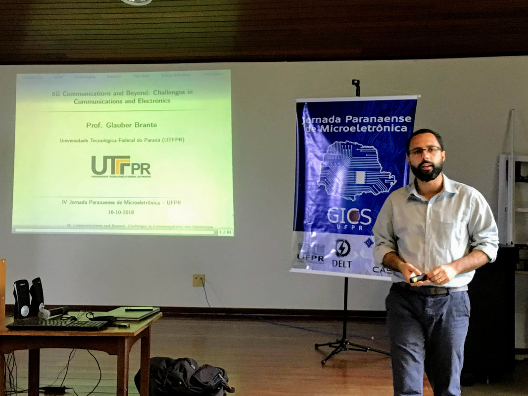 Prof. Glauber Gomes de Oliveira Brante (UTFPR) apresentou a palestra "Comunicações sem fio 5G: desafios em comunicações e eletrônica".