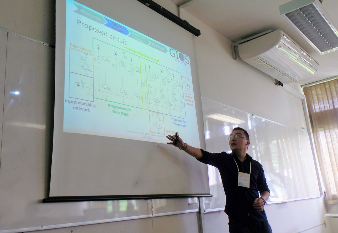 Bruno Tarui apresentou o trabalho "Multimode 2.4 GHz CMOS power amplifier with gain and power control".
